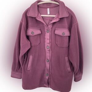 Zenana Outfitters Purple Fleece Utility Jacket With Pockets and Elbow Patches